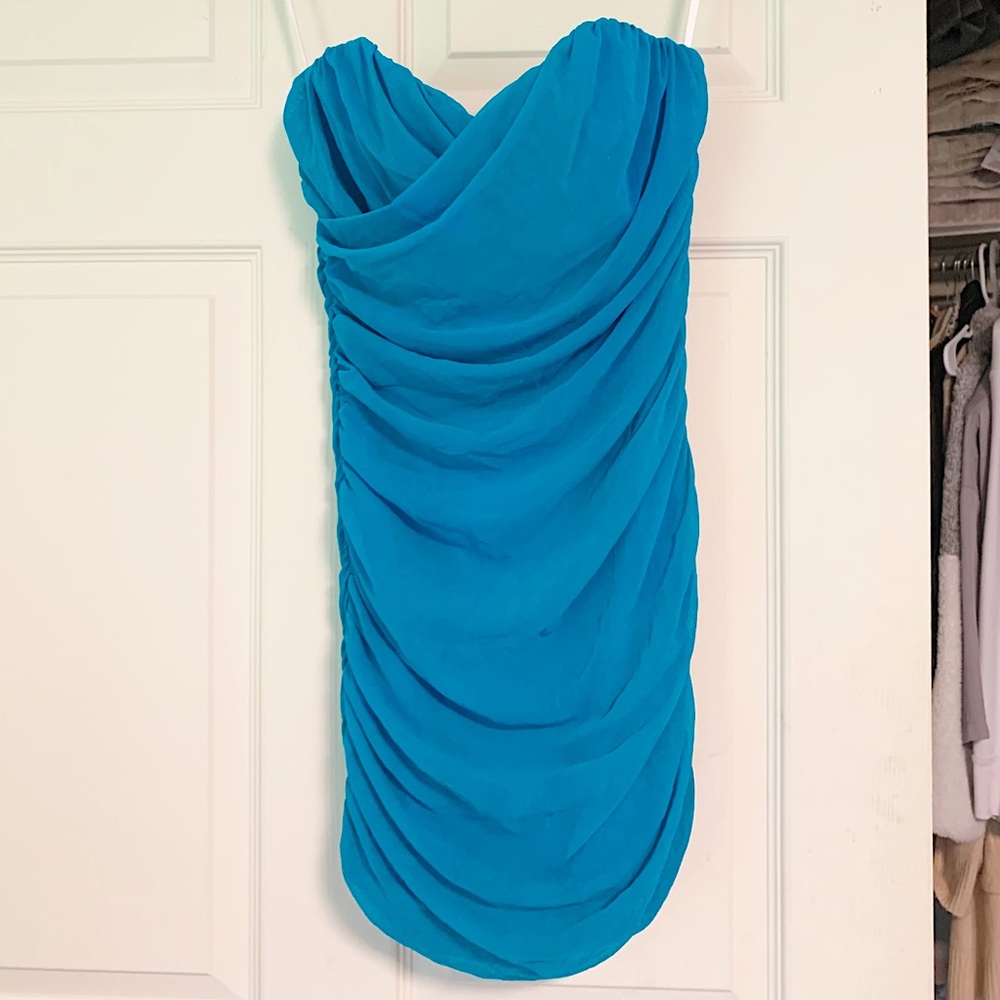 NWT Saboskirt strapless ruched blue dress